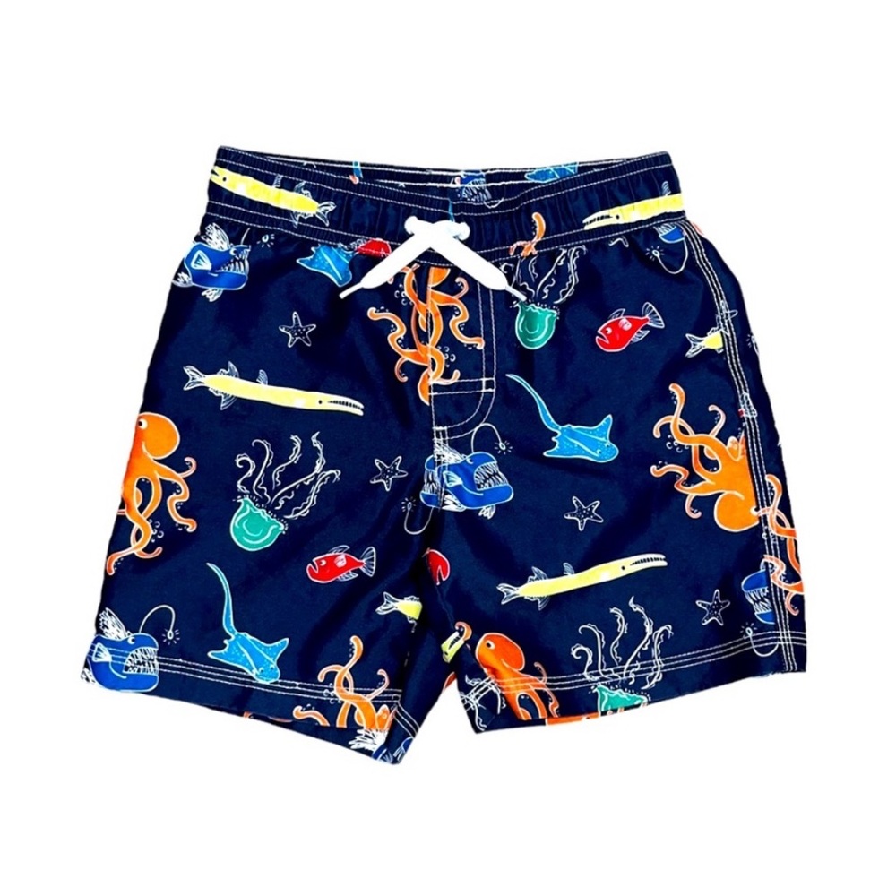 Gymboree Swim Trunks 4T Navy Blue Multi Octopus Jelly Fish Swim Trunks